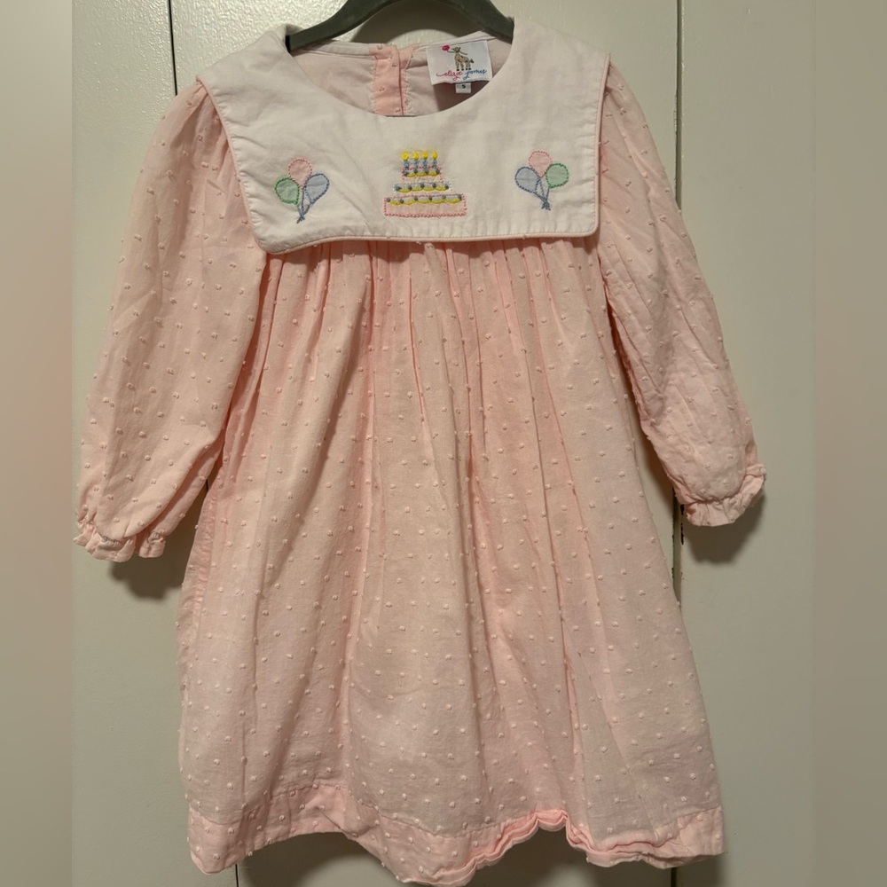 Eliza James birthday smocked dress with collar, pink, size 5, GUC, Cecil& Lou